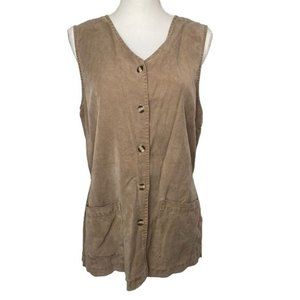 Vintage 80s AKS by Amy K Su ladies brown button front blouse sleeveless size L